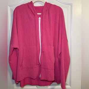 Blumin Apparel Pink Ribbed Zip-Up Hoodie